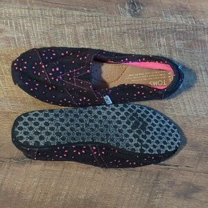 TOMS Women's Black with Pink Dots Flats